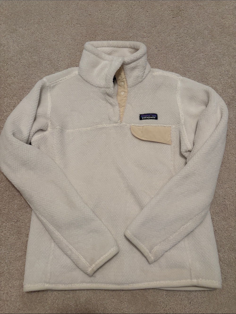 Patagonia Cream Snap-T Fleece Pullover with Tan Pocket Flap